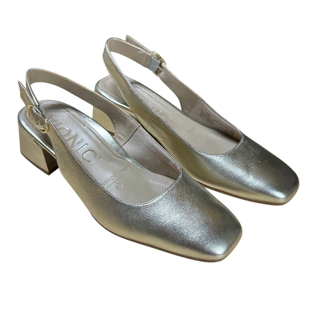 Vionic Reyes Slingback Block Heel Gold Leather Women's Size 8.5M EUC